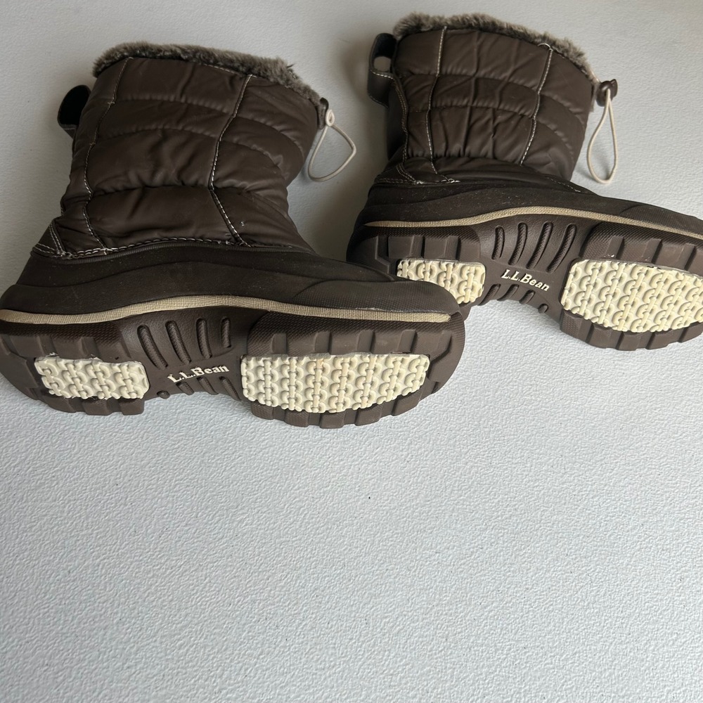 L.L. Bean Girls Quilted Faux Fur Trim Winter Snow Boots Brown Size 2 - Picture 2 of 8